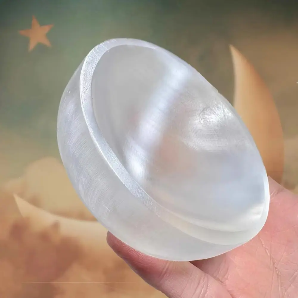 

Natural Selenite Crystal Charging Bowl Hand Carved Stone Dish For Cleansing Crystals Reiki Healing & Spiritual Home Decor