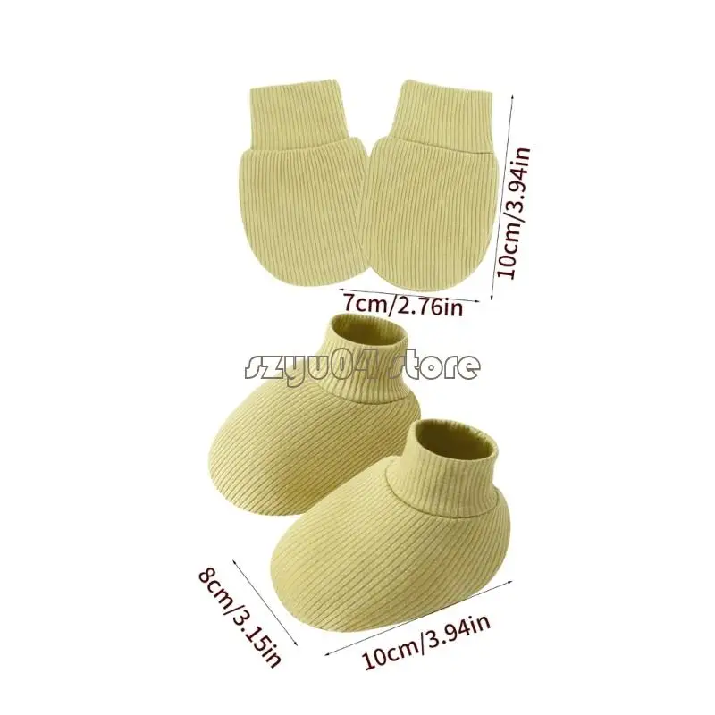 قفازات للأطفال الرضع من القطن الناعم مقاس 4X7D مع جوارب ذات طرف سميك تتميز بعمر 0-6 أشهر #6