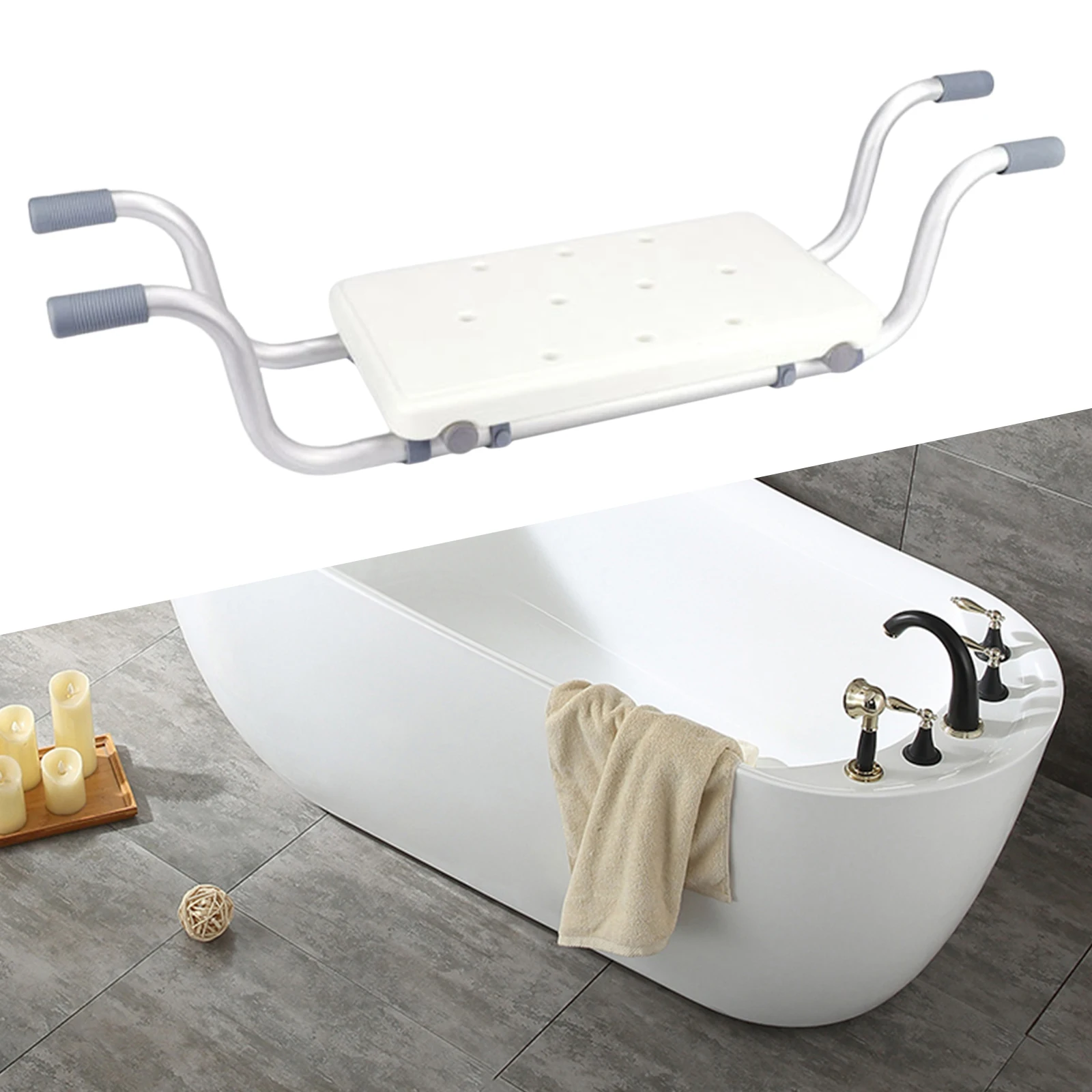 Bath Bench Seat Adjustable Bathtub Tray Shower Stool Non Slip Up to 130kg Weight Bath Board for Injured Elderly Senior Handicap