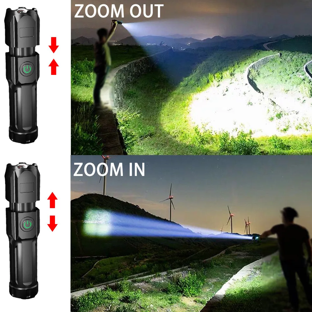 

Новый стиль, телескопический мощный фонарик с телескопическим увеличением, USB-зарядка, маленький портативный прожектор с дальним радиусом действия, прожектор для наружного освещения