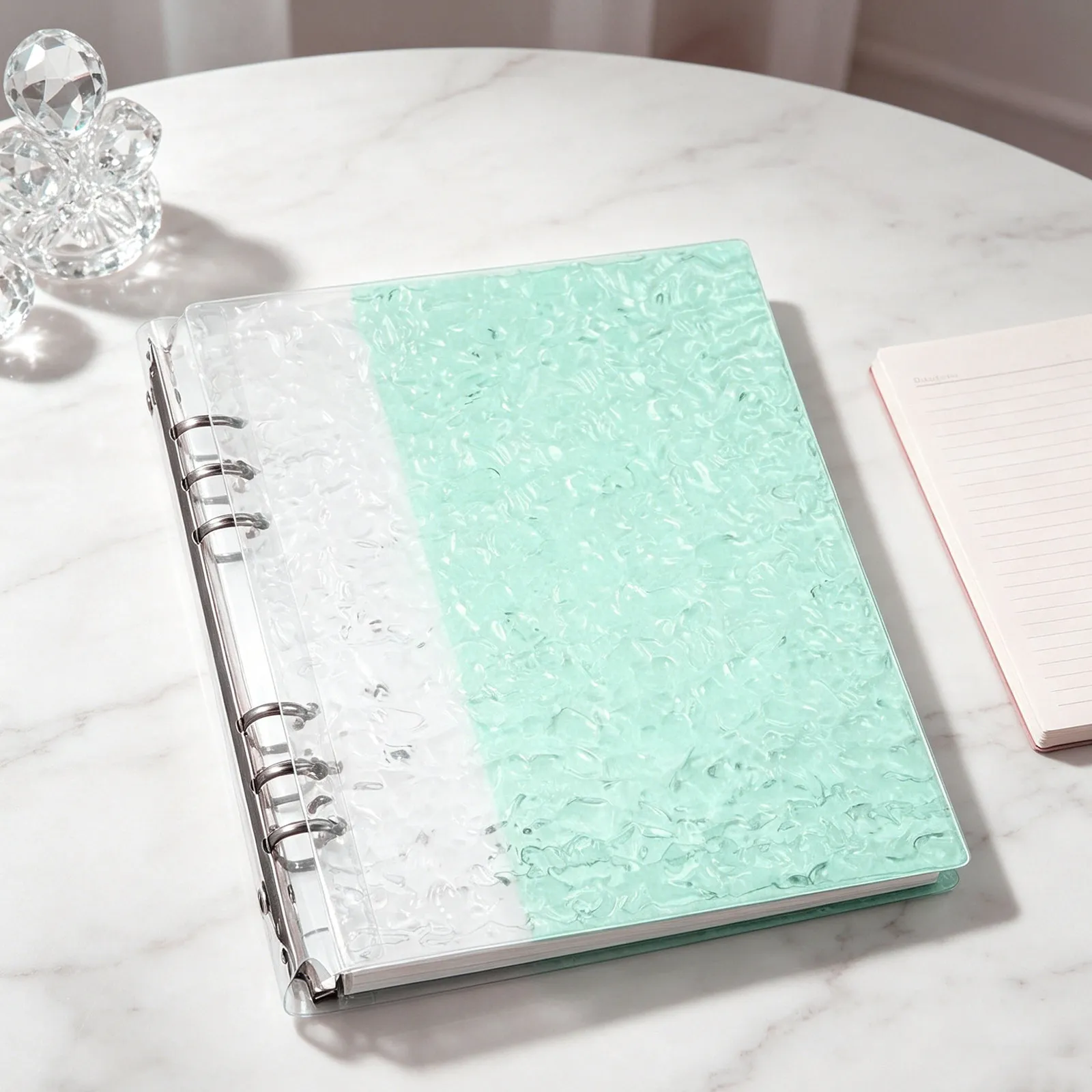 A5 6 Hole Binder Cover Colorful Stone Pattern Plastic Refillable Notebook Organizer Planner Journal Office Document Storage