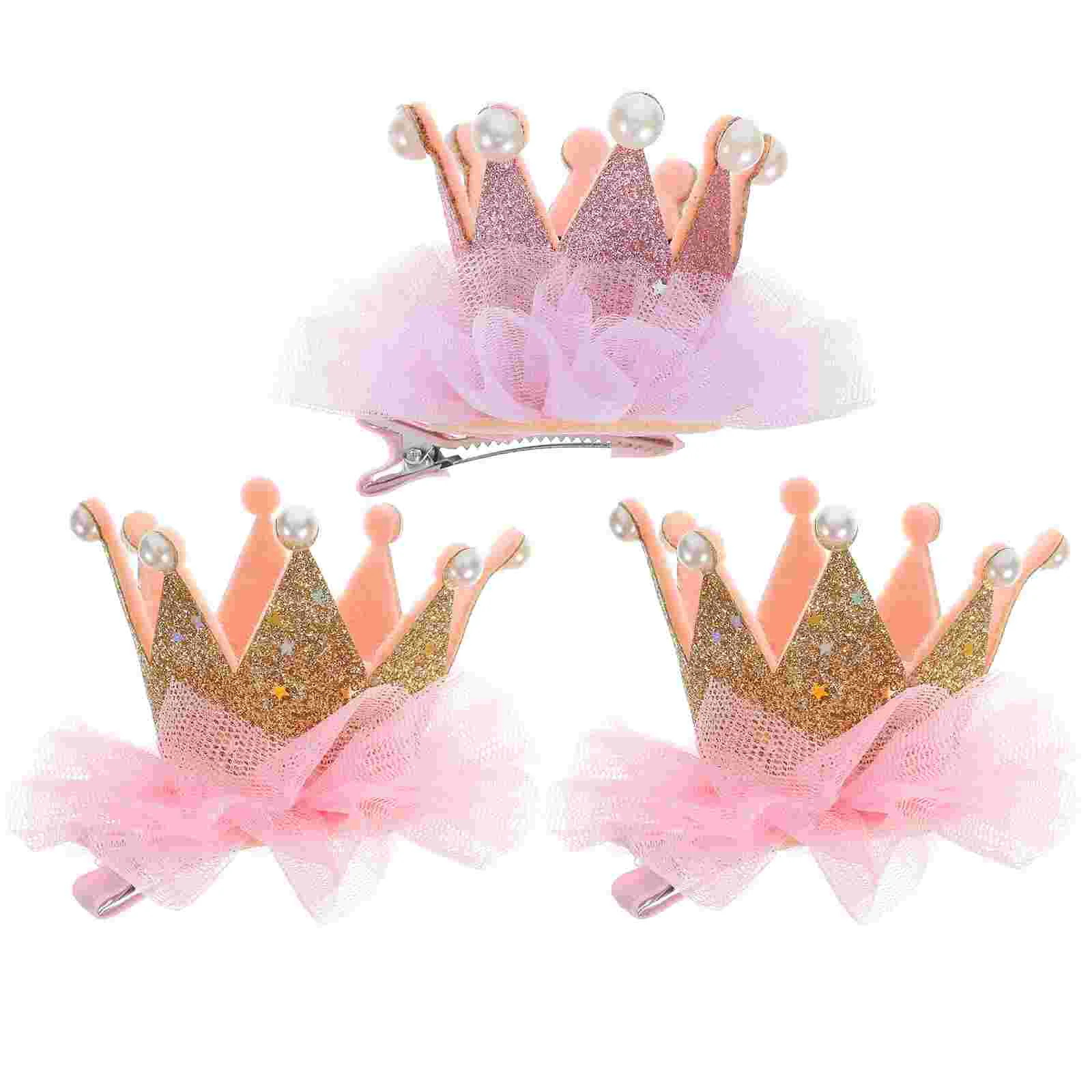 

3Pcs Girl Hairpin Baby Elastic Flower Crown Headwear Hair Accessories (Random Color) girl crown hair clips