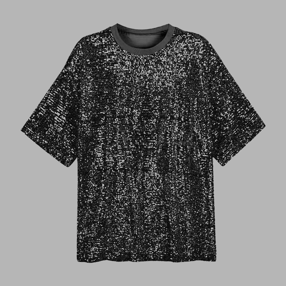 Stylish Women Ladies Glossy Sequin Casual T-Shirts O-neck Five-Point Sleeve Loose Oversize T-Shirt Female Tops Streetwear