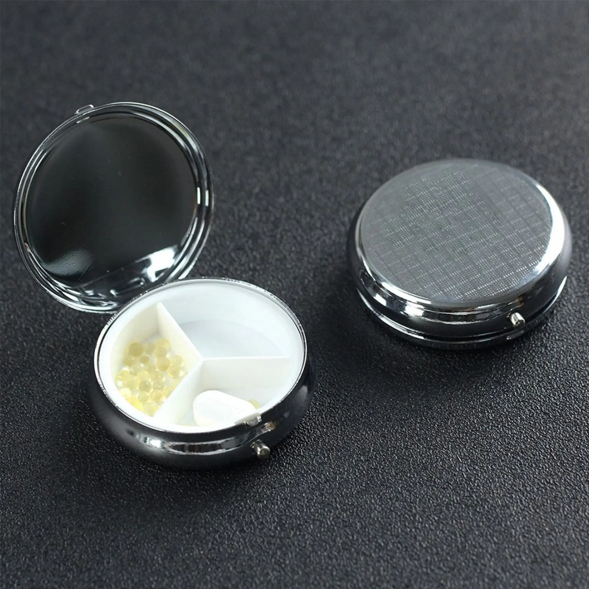 Round Pill Box Tarot Moon Butterfly Magic Goth Daily Medicine Case Organizer 3 Compartment Dispenser for Purse Vitamin Tablet