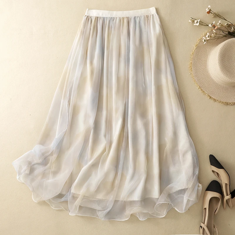 

Summer New Loose Fashionable Casual Floral Half Skirt Elastic Waist Gown with Inner Drifting Style Commute Suitable