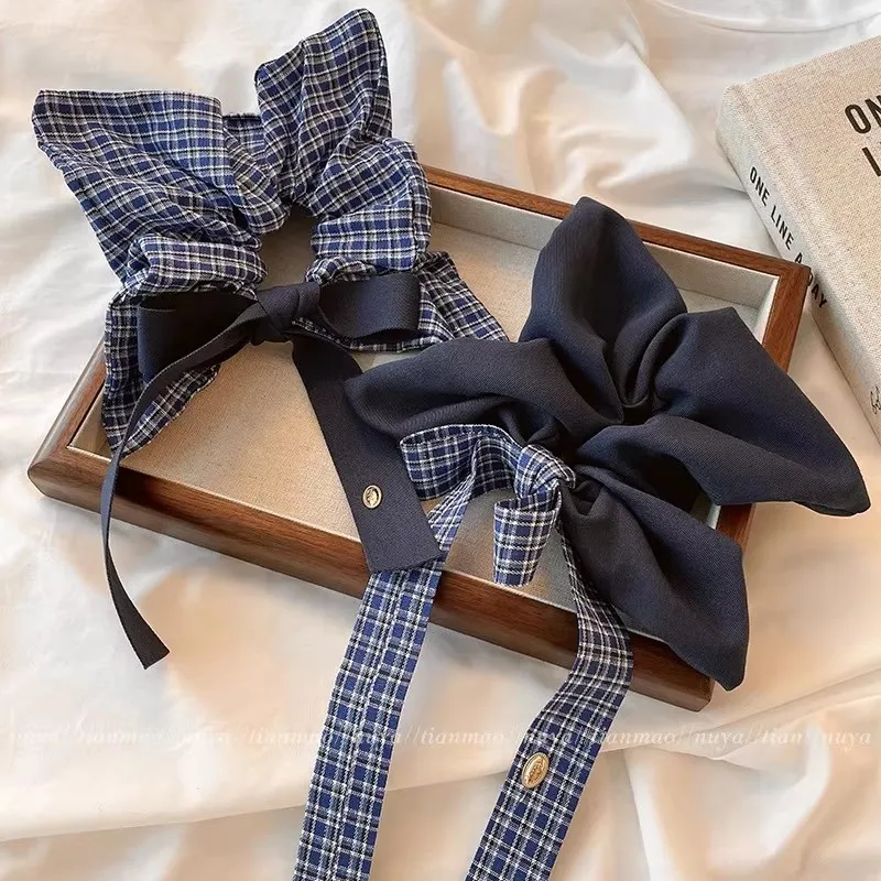 Korean Vintage Square Plaid Bow Ribbon Scrunchie For Women Girls Sweet Hair Ornament Hair Band Hair Tie Fashion Hair Accessories
