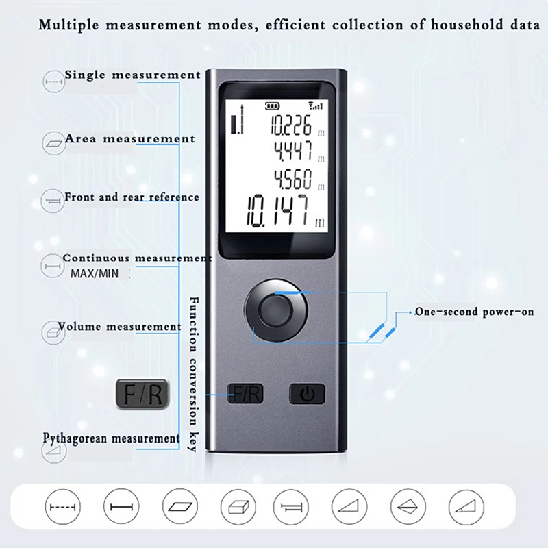 Mini Laser Rangefinder Digital Tape Measure Laser Ruler USB Charge Aluminum Alloy Fuselage Measuring Distance: 30/50/60m
