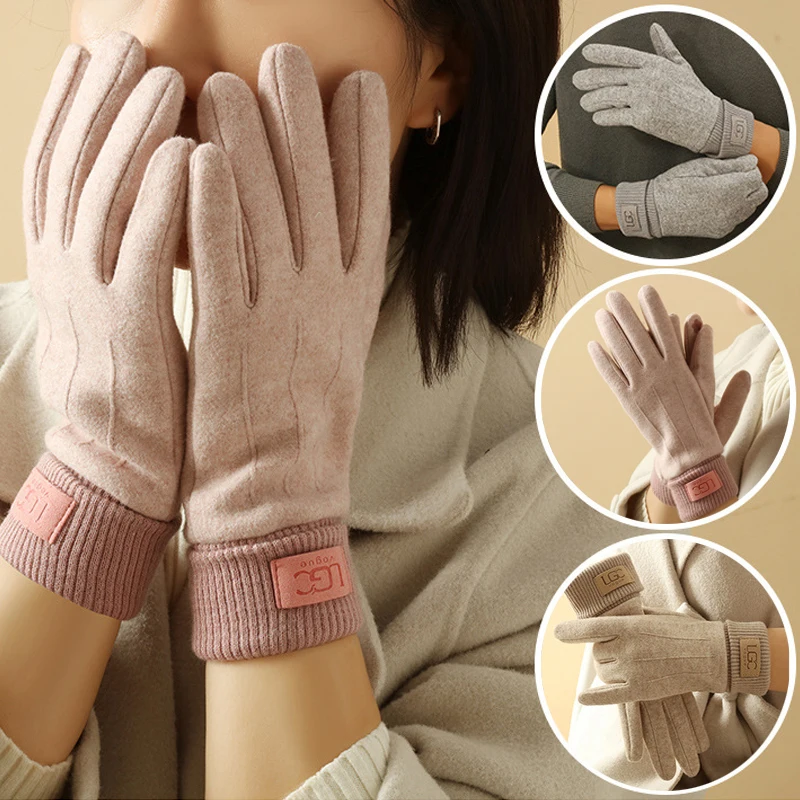 AliExpress NONE Winter Cashmere Gloves for Women Warm Touch Screen Gloves Cold Protection Full Finger Mittens Cycling Thick Woolen Glove Gifts