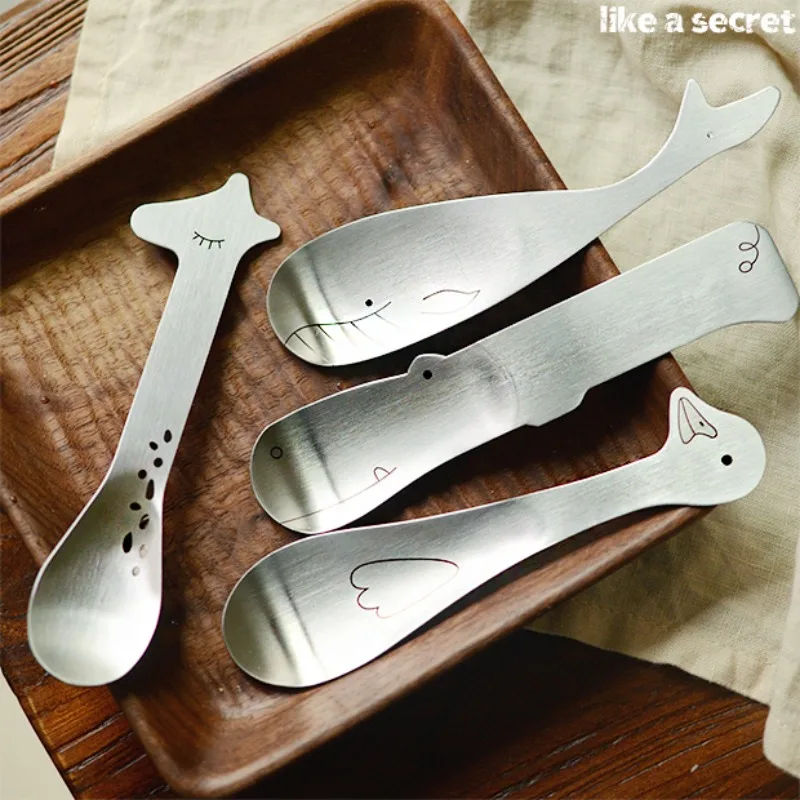 1PCS Stainless steel animal dessert spoon silver cute cartoon giraffe hippo duck whale children spoon coffee/ice cream home