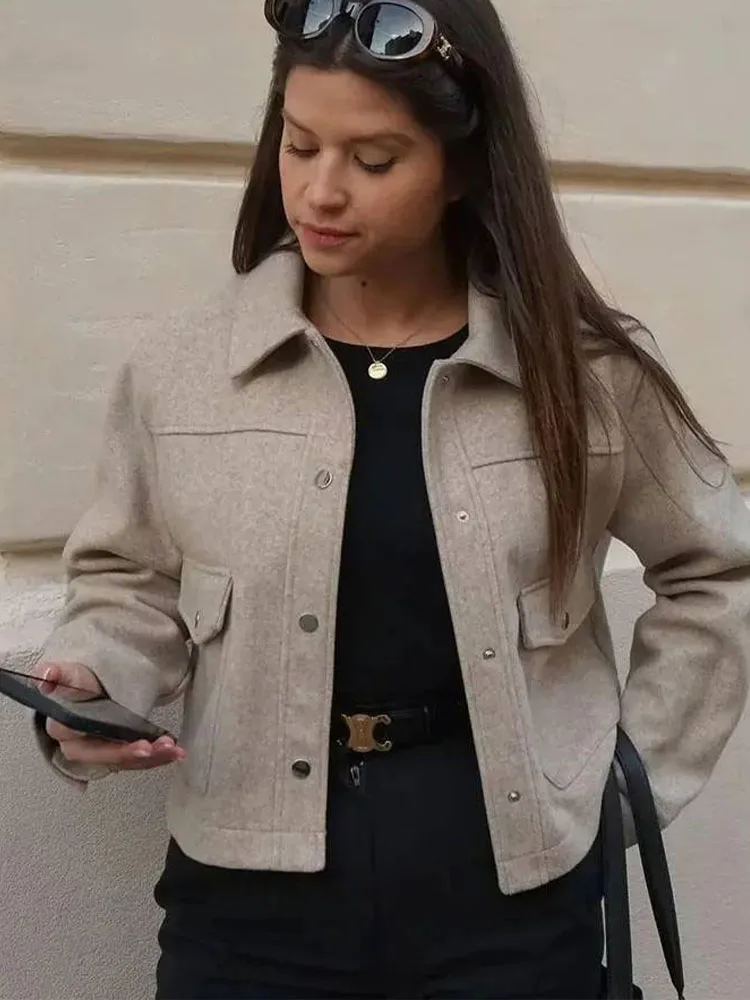 

HH Women's Button Down Turndown Collar Jacket Female Soft Tweed Casual Coats Fashion Single Breasted Short Outerwear Tops