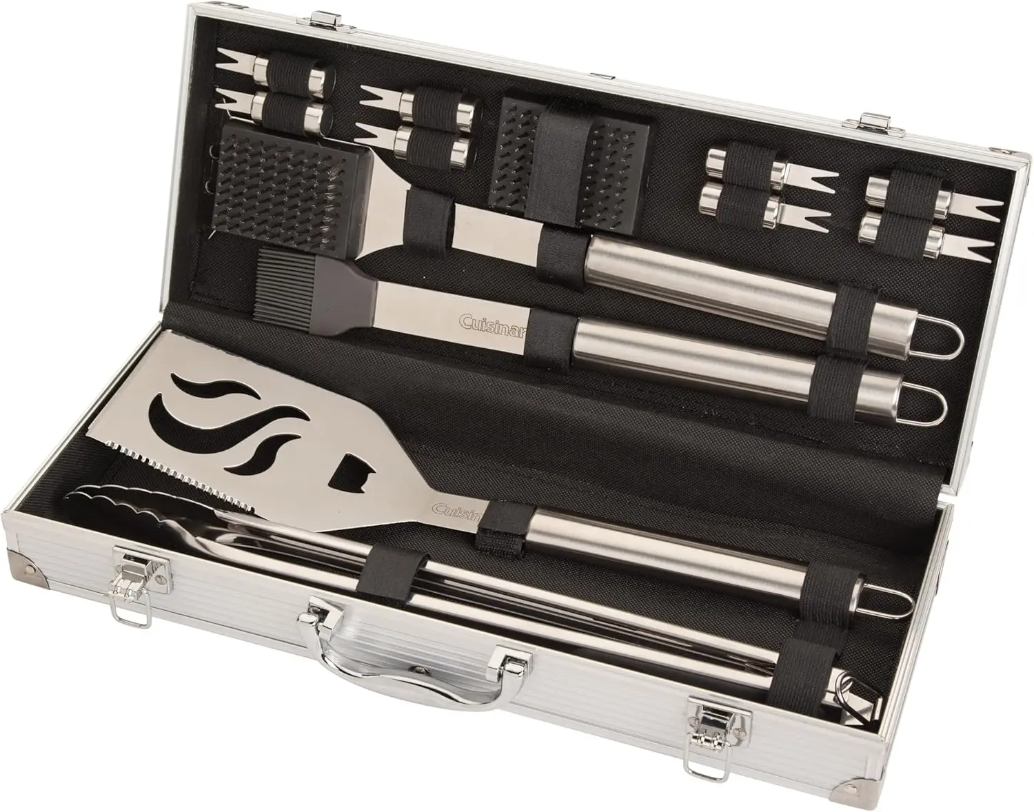 

14-Piece Stainless Steel Grill Set with Spatula, Tongs, Basting Brush, Cleaning Brush & Carry Case