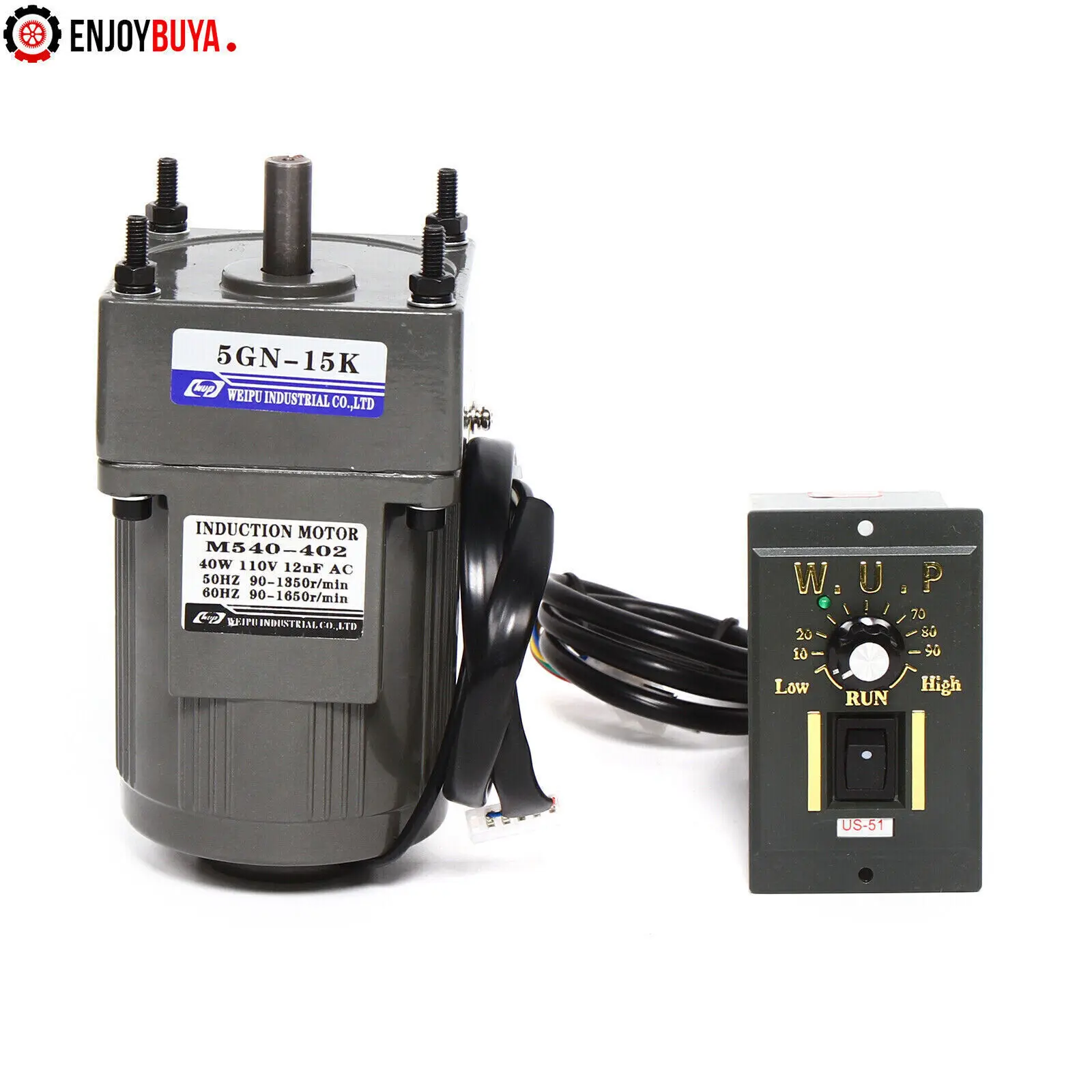 

110V 40W AC Gear Motor Electric+Variable Speed Reduction Controller 90 RPM 1:15