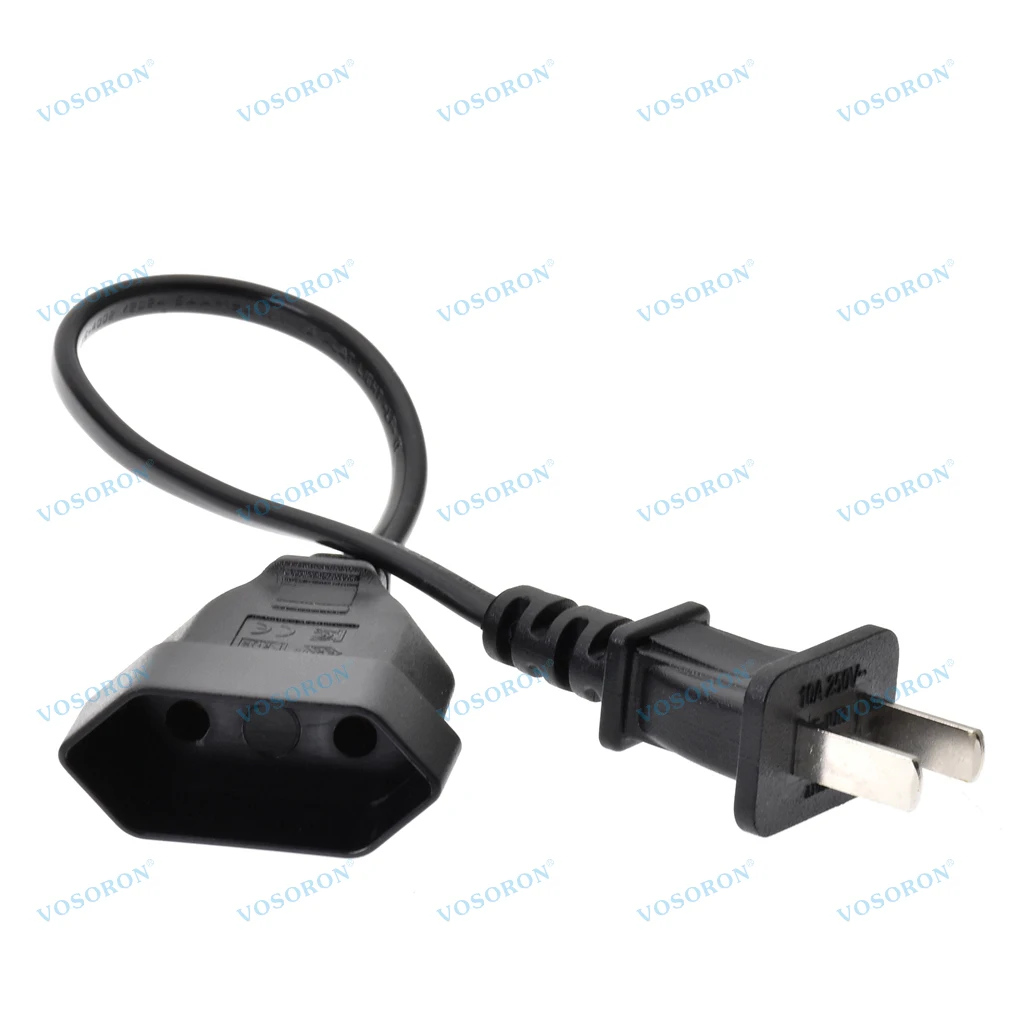 US 2‑Prong NEMA 1‑15P to CEE7/16 EU 4.0mm 2‑Hole Female Socket, 1ft Short Power Cord, US to Euro Socket Adapter Cable