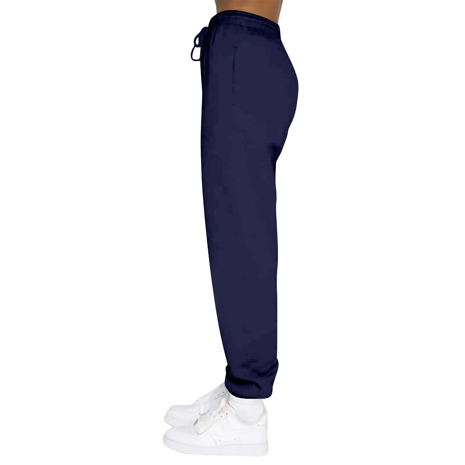 Calça esportiva casual feminina, encaixe solto elegante, monocromático, bolso com cordão