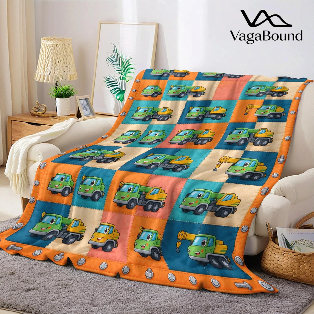 Green Crane Bolt Grid Flannel Blanket Perfect for Sofa Office Bed Travel Sleep Read Relax Camping Four Season Use