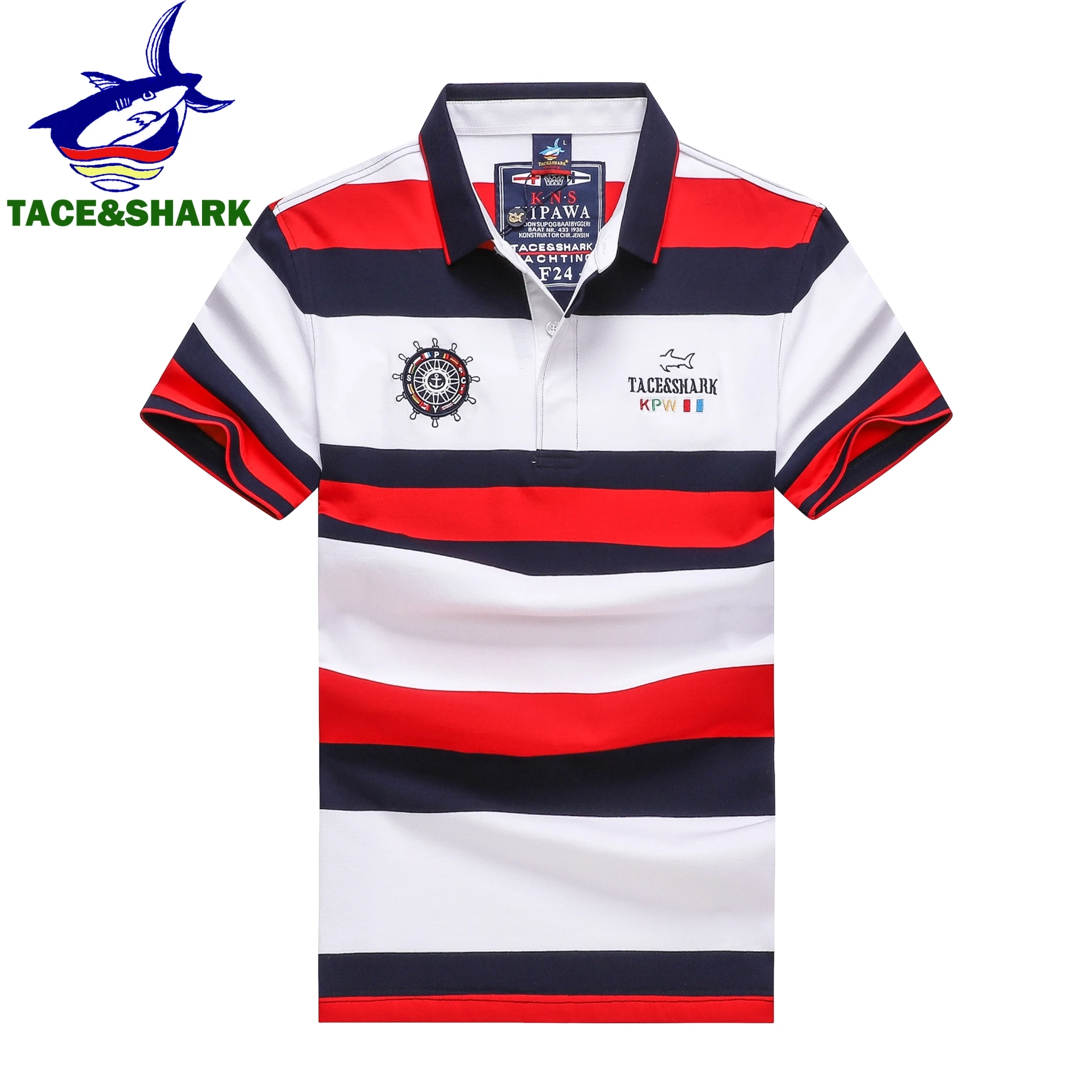 

TACE&SHARK 2024 Summer Red Blue Striped Polo Shirt Fashion Brand Shark Camisa Masculina Mens Polos Shirts Clothing 3XL