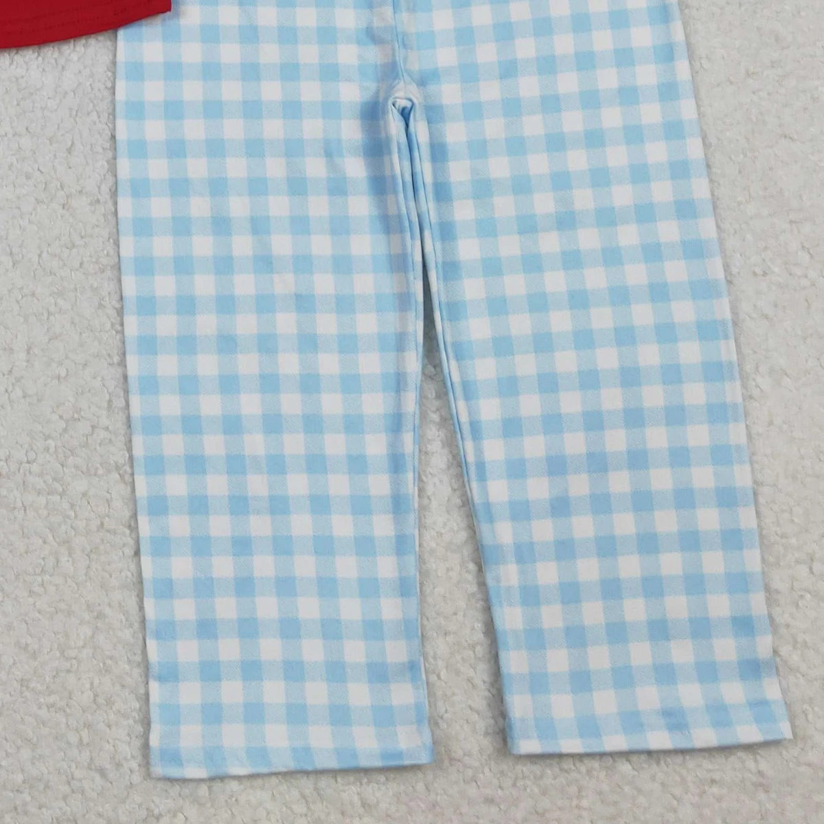 Baby Boys Red Cotton Embroidery 'I Love Mom' Shirts And Checked Pants Outfit Set Plaid Pants Top for Boys Clothing Set