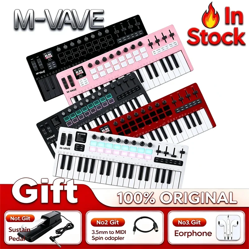 M-VAVE SMK-37 Pro Synth Keyboard 37 Key MIDI Controller​ With Built-in  Engine 8 Knobs + 16 RGB Pads 37 Key MIDI Controller