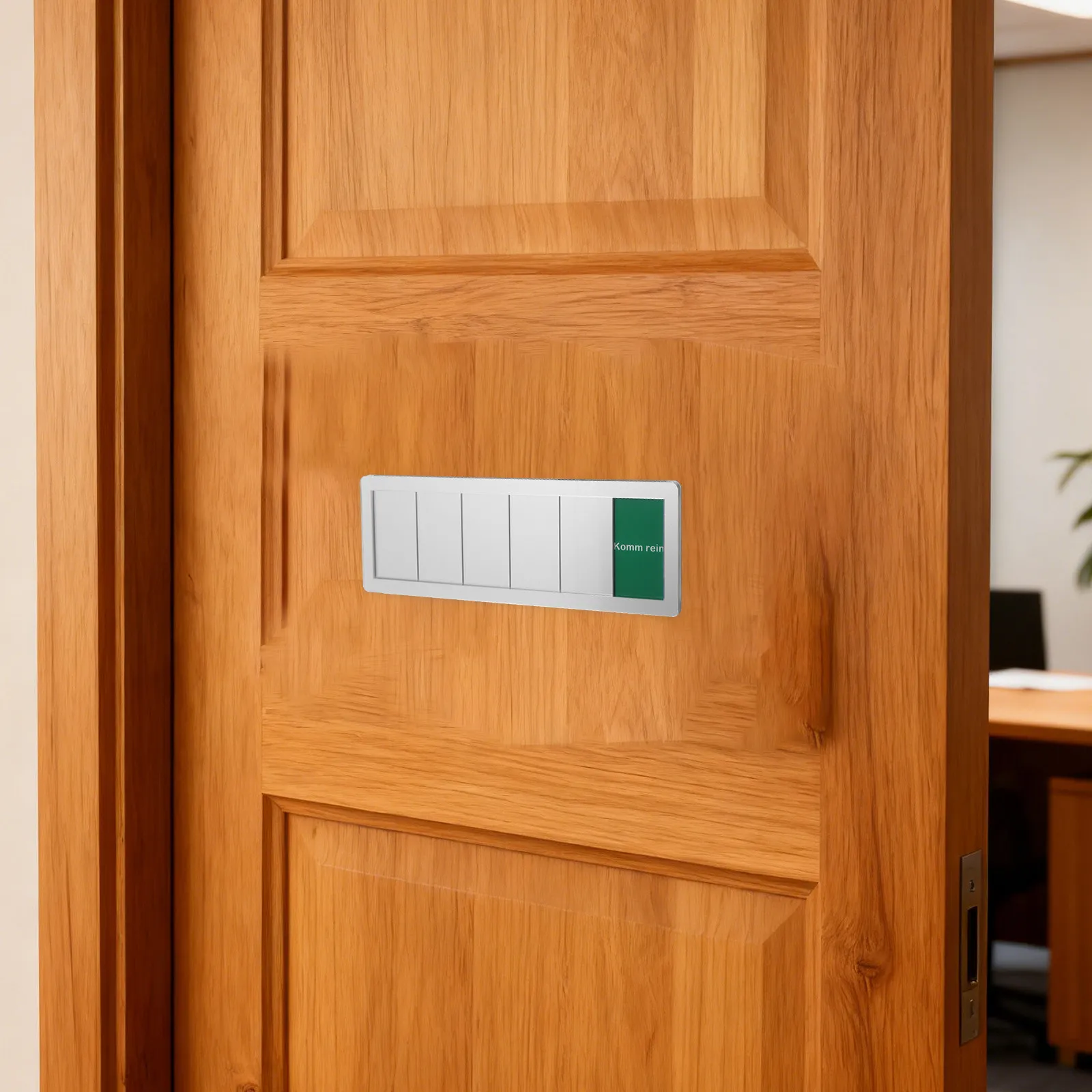 

Акриловая табличка-слайдер для офисной двери с серебряной рамкой и ярким фоном: «Ведутся совещания», «Не беспокоить», «Вакансия»