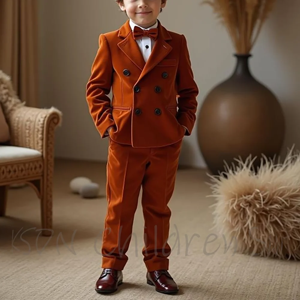 

Customized Children Boys Suit Velvet Luxury Outfit Two Pieces Notched Lapel Birthday Party Wedding Suit Children Clothing