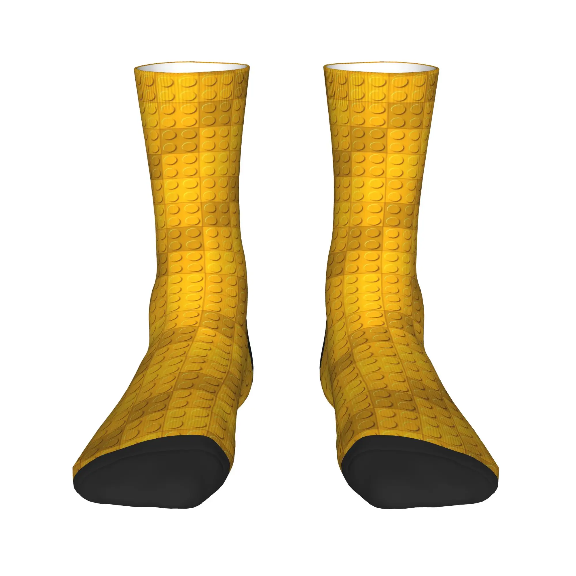 Men's Socks Golden Yellow Building Blocks Pattern  Stockings Non Slip Warm Soft Socks Winter Trendy Design Climbing Socks