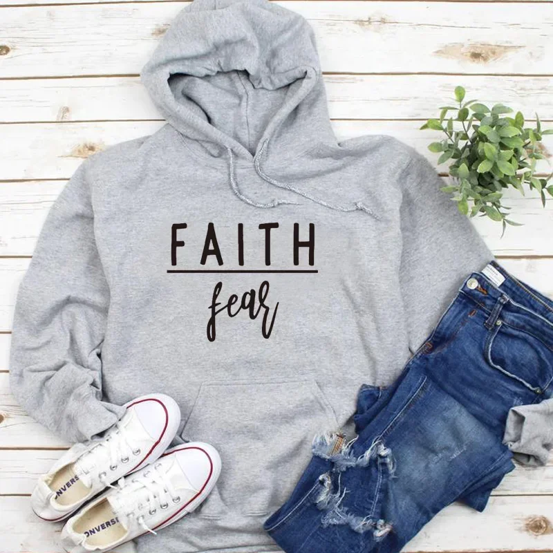 

Faith Fear Hoodies Christian Believer Women Clothing Jesus Pullovers Casual Autumn Female Sweatshirt O Neck Long Sleeve Shirts