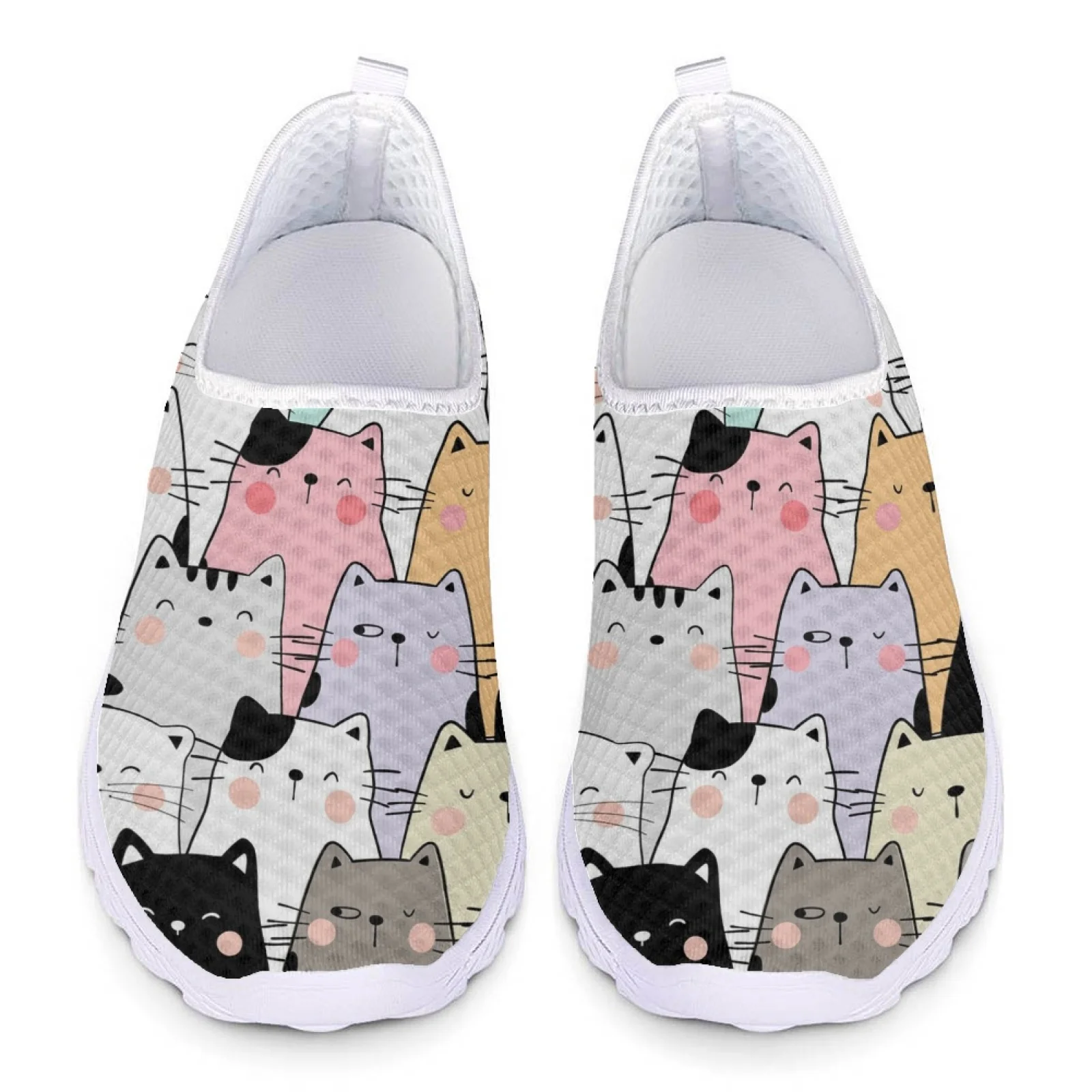 INSTANTARTS Cartoon Cat Designer Brand Slip-on Shoes Hand-painted Cat Print Loafers Women\'s Casual Breathable Mesh Shoes Zapatos