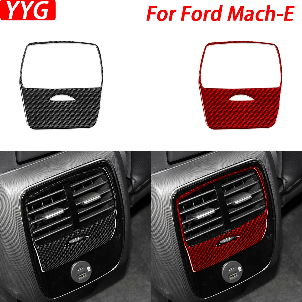 For Ford Mustang Mach-E Mach E 2021 2022 Carbon Fiber Rear Air Conditioning AC Outlet Panel Cover Interior Accessories Sticker
