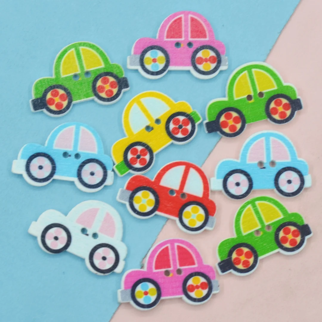 Wood Cartoon Car Sewing Buttons For Children Garment DIY Crafts Decoration Make up Buttons-20PCS