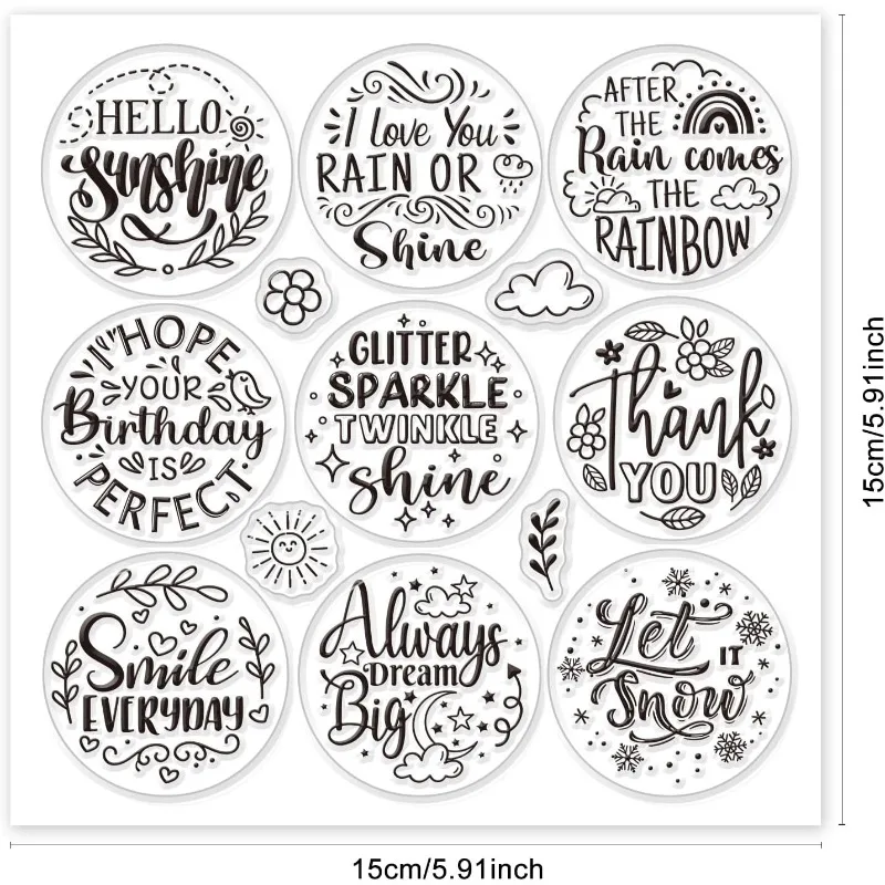 1 pc Weather Greeting Text Clear Stamps for Card Making Greetings Sun Rainbow Sentiment Word Transparent Silicone Stamps