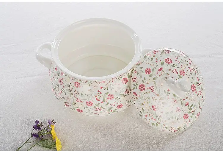 9 Inch, Bone China Tureen, Ceramic Dinner Serving Bowl with Lid, Buffet Container, Food Storage Containers Lids Bento Box