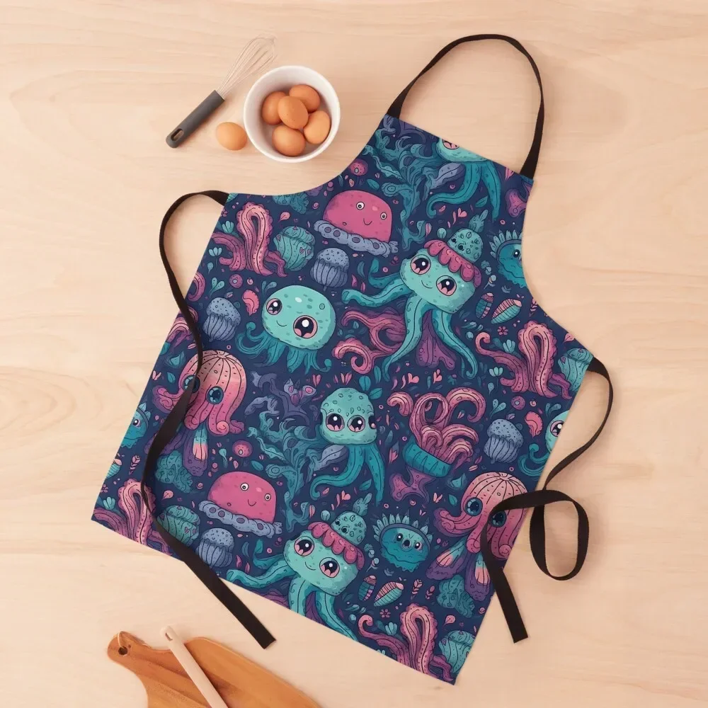 Cute Octopus & His Mates Journey Through Ocean Wonders Apron kitchen item Woman Kitchens Kitchen on the wall Apron