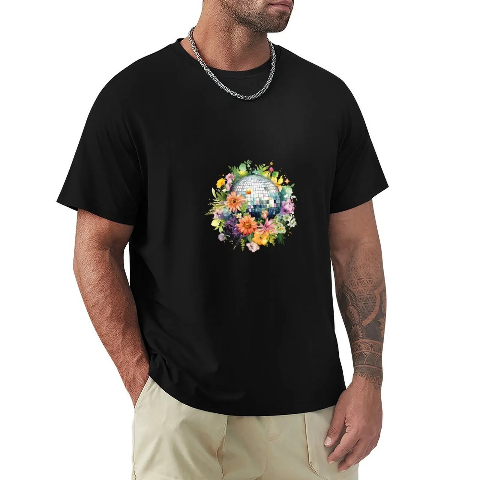 

Vintage Style disco ball with Flowers, Retro style T-Shirt Plus Size Quick Dry Sports Tee