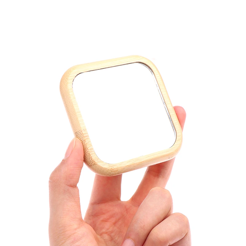 1 pz Mini specchio per il trucco in legno portatile piccolo specchio quadrato specchio per il trucco degli studenti specchio cosmetico per le donne