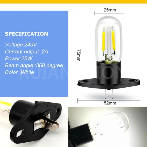 Imagen 2 del producto Ruiandsion Z187 T170 bombilla LED para microondas blanco amarillo 240V bombillas de filamento LED de repuesto para luz de horno microondas