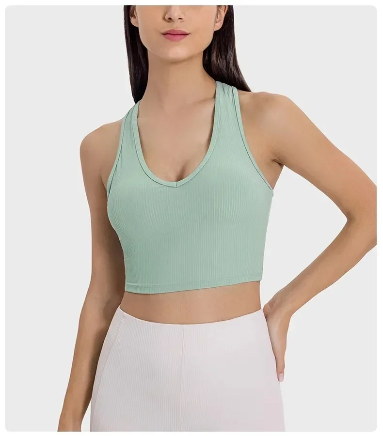 Lemon pakaian dalam wanita, wanita Gym atasan olahraga luar ruangan Jogging Ribbed kain pakaian kebugaran santai komuter V-neck Tank Top Bra olahraga pakaian olahraga