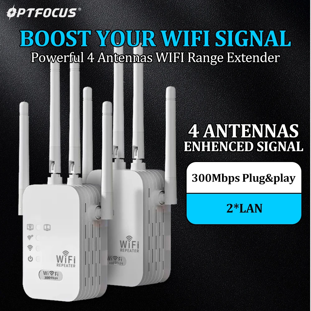 

OPTFOCUS 300Mbps WiFi Repeater 2.4G Signal Router Repetidor Network Long Range Signal Booster Wireless WiFi Extender Booster