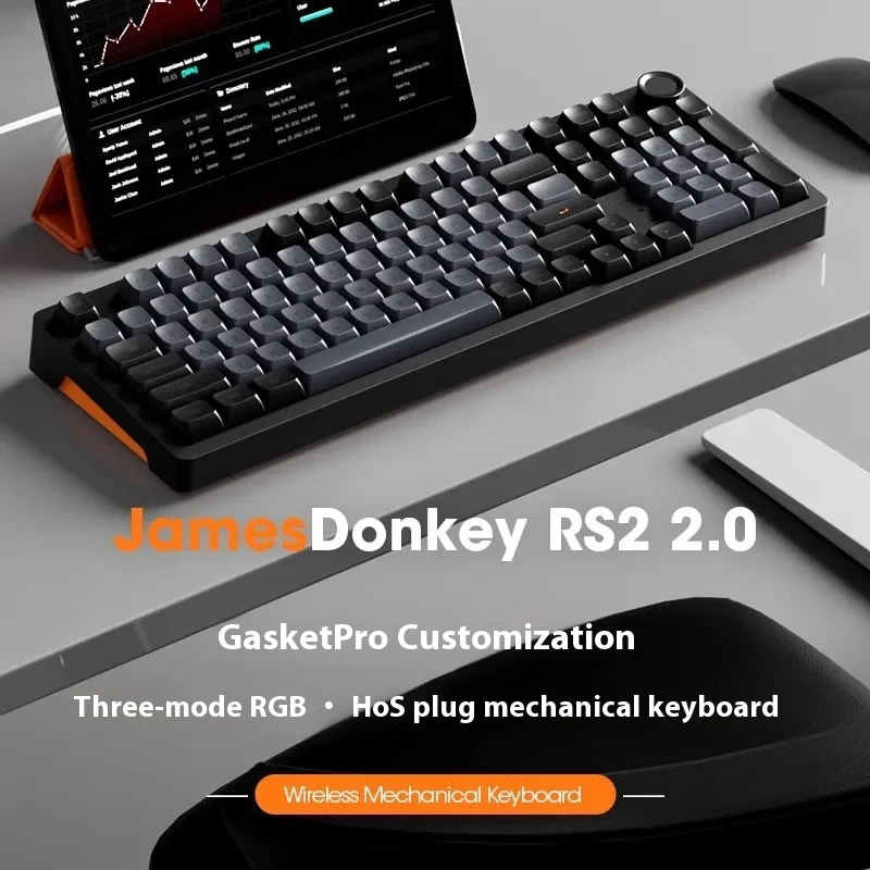 james donkey rs2 teclado para jogos de tres modos 24g hz teclado sem fio bluetooth personalizacao de escritorio teclado hot swapped presente 01