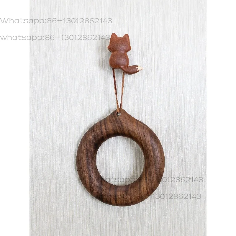 household solid wood creative cute little fox free punching hook, cartoon wall decoration hanging clothes hanging bags