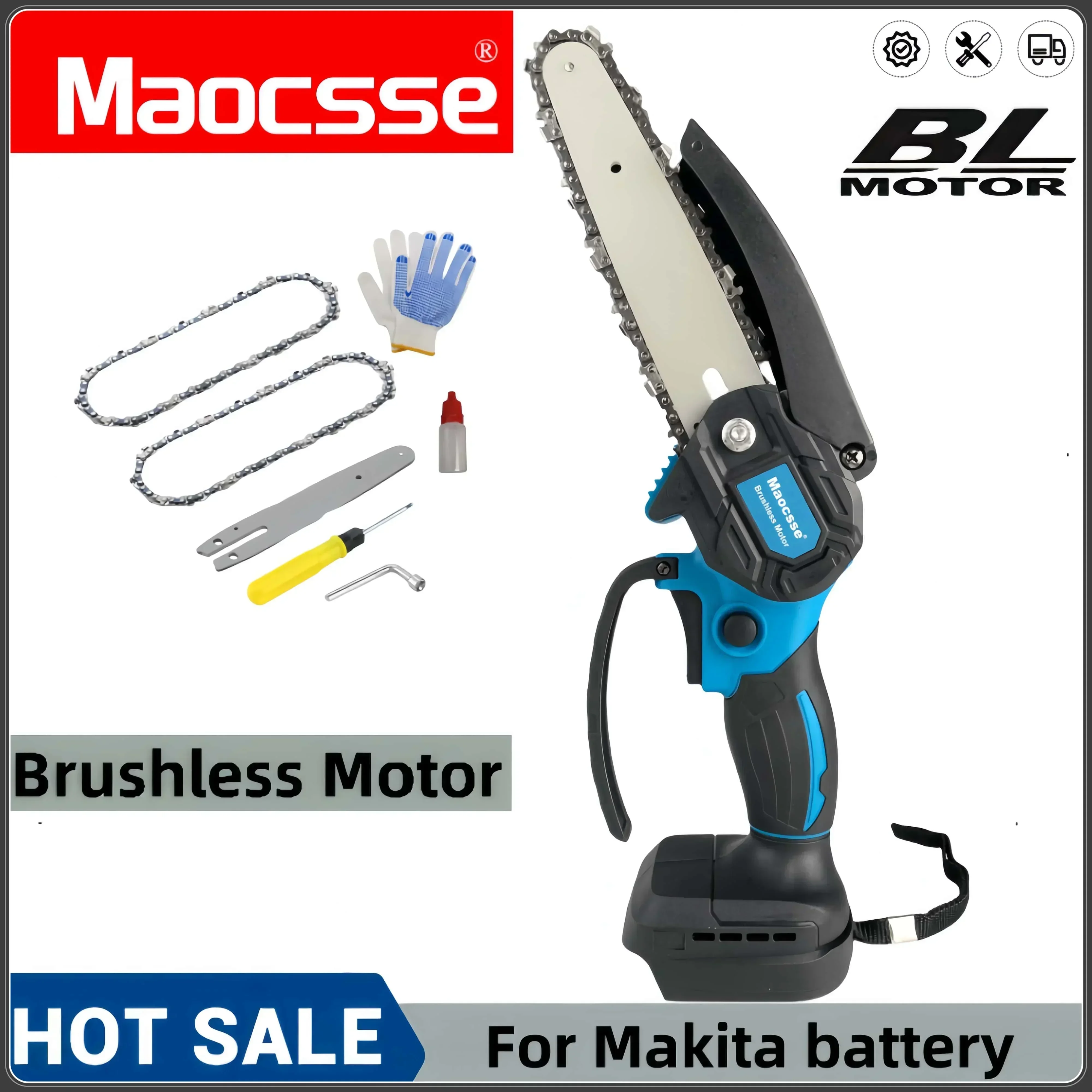 

Makita 18V Chain Saw 6-inch Battery Electric Brushless Rechargeable Woodworking Saw Handheld Trimming and Logging Saw Power Tool