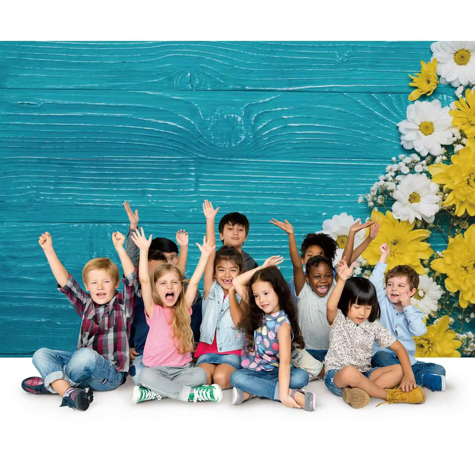 Cenário de Fotografia Placa De Madeira, Pranchas Floral, Flores Da Primavera, Amarelo, Branco, Casamento, Personalizado Kids Photo Backgrounds