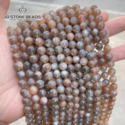 5A Natural Stone Black Moonstone Beads Round Loose Beads 15