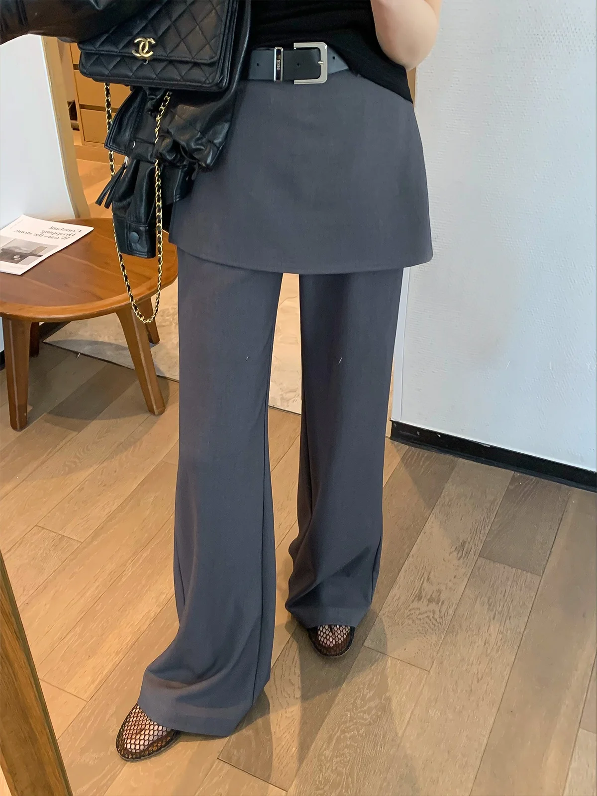 

Korean Sle Commuter High Waist Straight Leg Wide Leg Pants Women's Belted Love Devil Fi Design Spring 2026 New Arrival