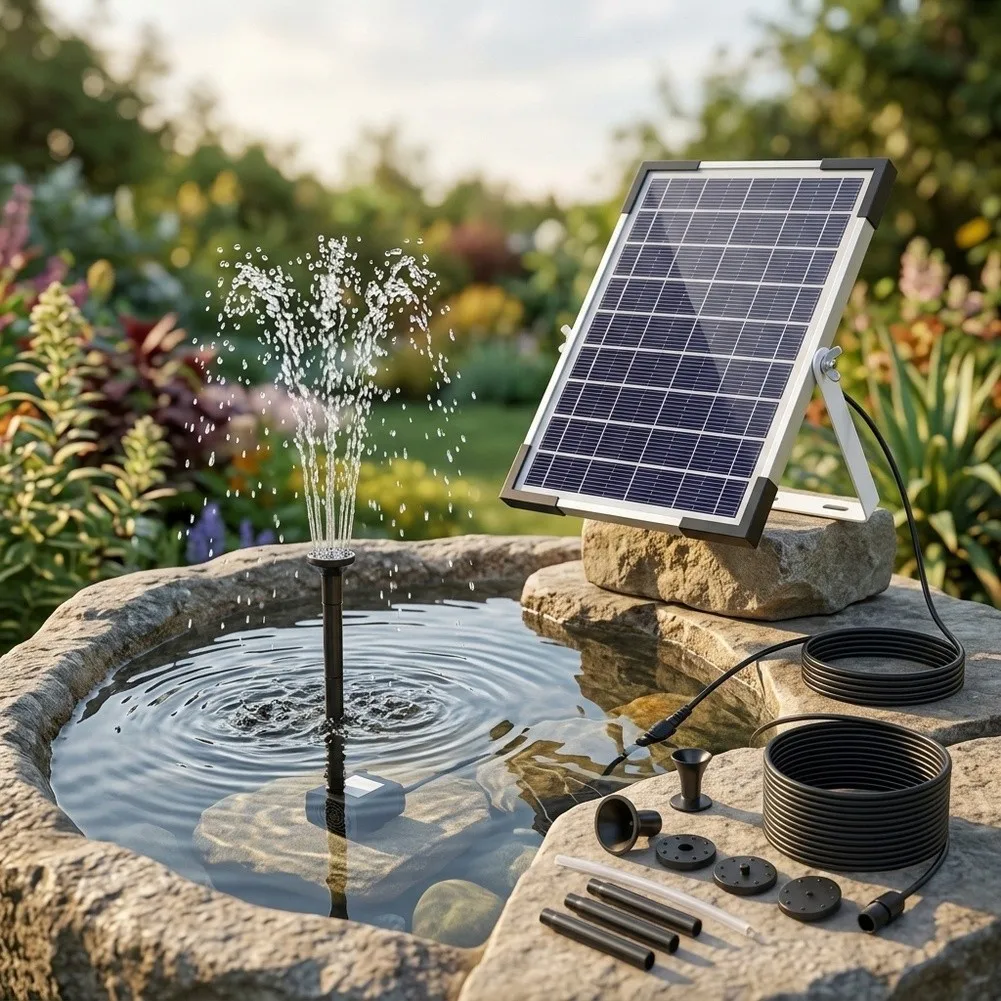 190L/h Solar Fountain Pump for Garden Water Features Pond Circulation and Aeration DC 6-12V Input 70cm Max Spray Height