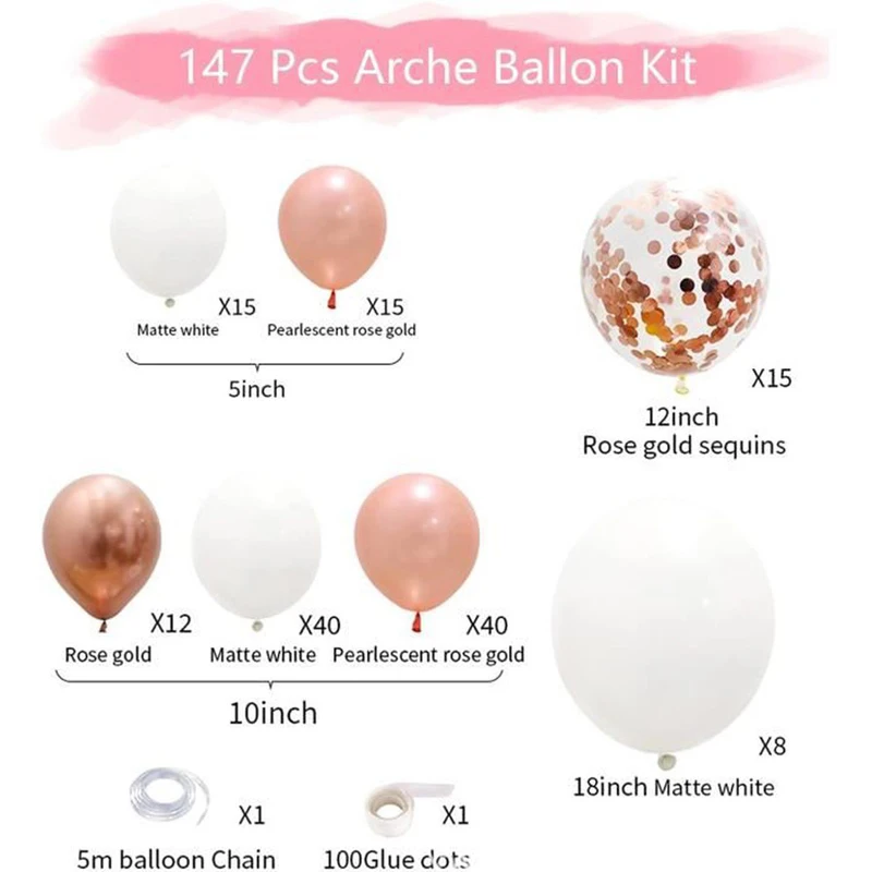 Rose Gold Balloons Birthday Party Decoration Wedding Birthday Baloon Baby Shower Balloon Garland Arch Kit Confetti Arche Ballon