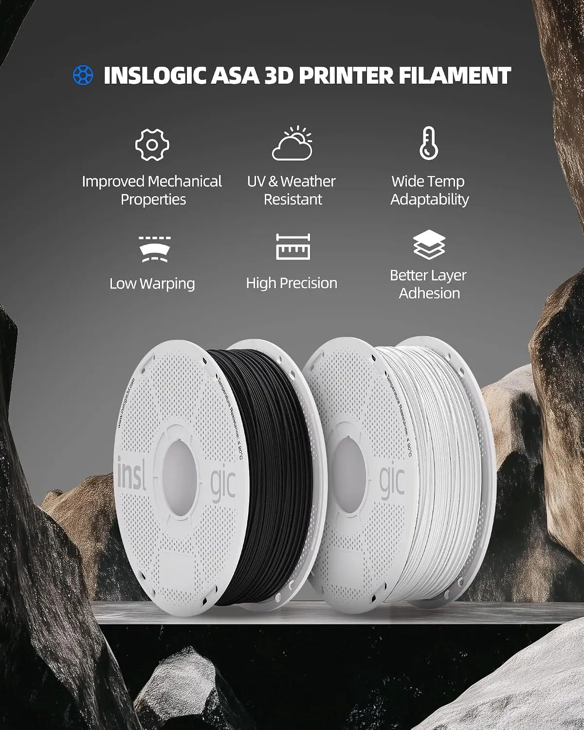 ^For ASA Filament 1.75mm, UV & Weather Resistant 3D Printer Filament, High-Strength, Smooth Printing with Low Warping, Ideal for