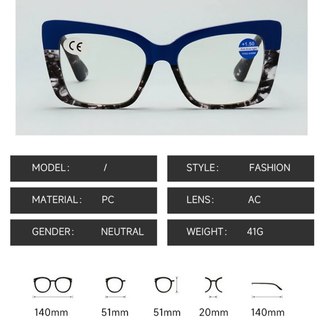 Anti-blue Light Reading Glasses For Women Square Frame Cat Eye Glasses Frame Reading Glasses For Female