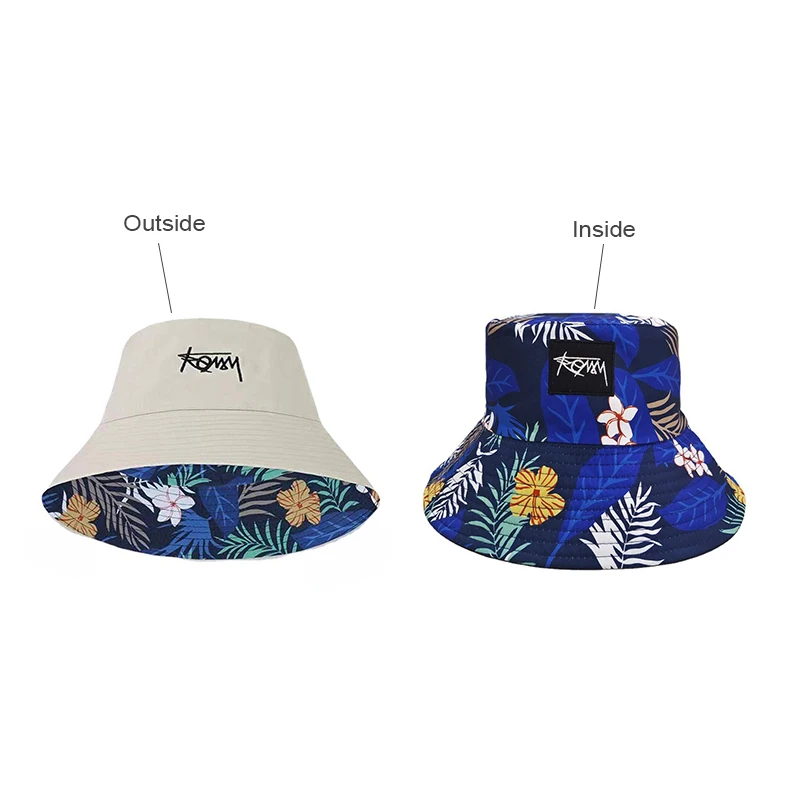 Bocca Big Visor Brim Bucket Hat Reversible Hawaii Hats Double Sides Embroidery Unisex Sun Fisherman Cap Summer Casual Hip Hop