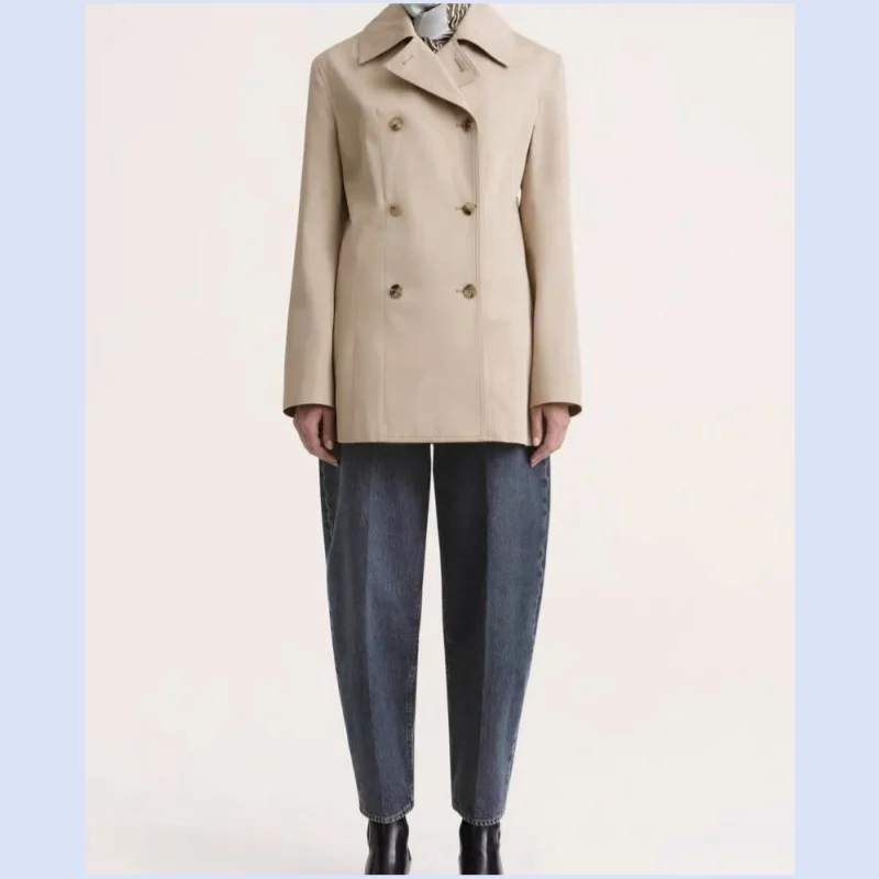 

Classic retro style double breasted suit short cut waist slimming versatile khaki trench coat