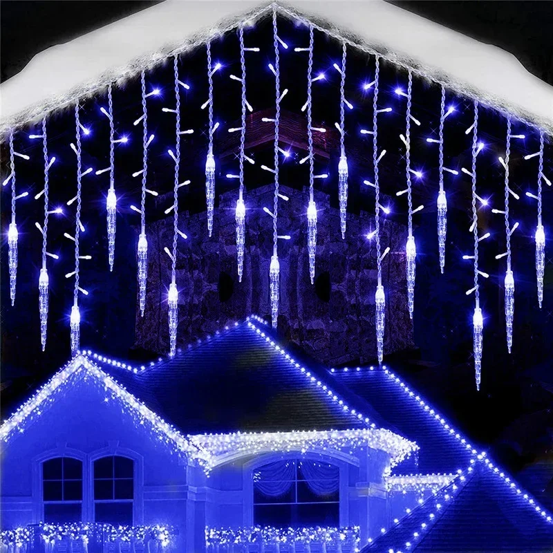 2024 Christmas Lights AC 220V/110V  LED Curtain Icicle String Lights Garden Street Outdoor Decorative Droop Garland Holiday Lamp